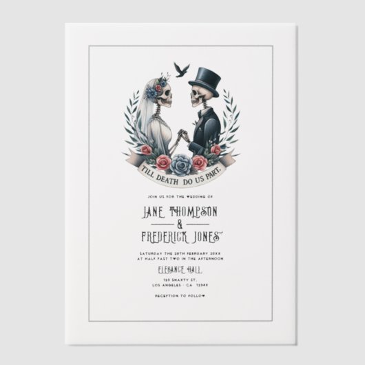 ゴシックの写真「Til Death Do Us Part」結婚の写真 ベラム紙招待状 (正面)