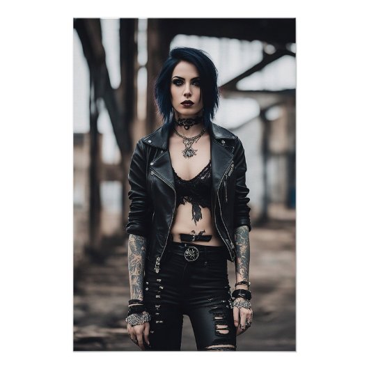 ゴシックの女の子は古い橋の前でポーズ ポスター (正面)