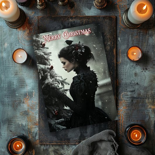 ゴシックの女性とツリーのクリスマスカード ノートカード