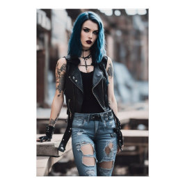 ゴシックの少女が線路でポーズを取る ポスター