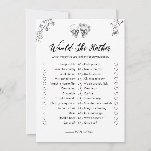 ゴシックの彼女はむしろブライダルシャワーのゲームカード 招待状 (正面)