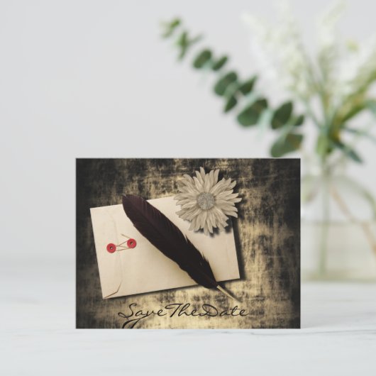 ゴシックの愛steampunk結婚式の日付を保存 案内ポストカード (スタンド正面)