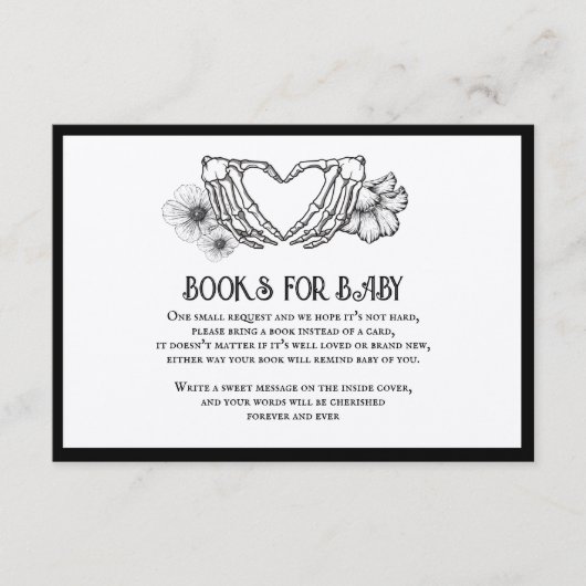 ゴシックの書籍の赤ちゃんシャワースカル&花 エンクロージャーカード (正面)