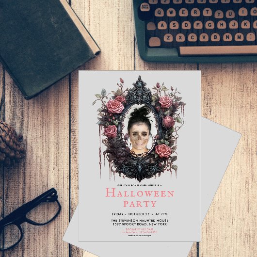 ゴシックの枠とバラカスタム写真おもしろい(&C) 招待状