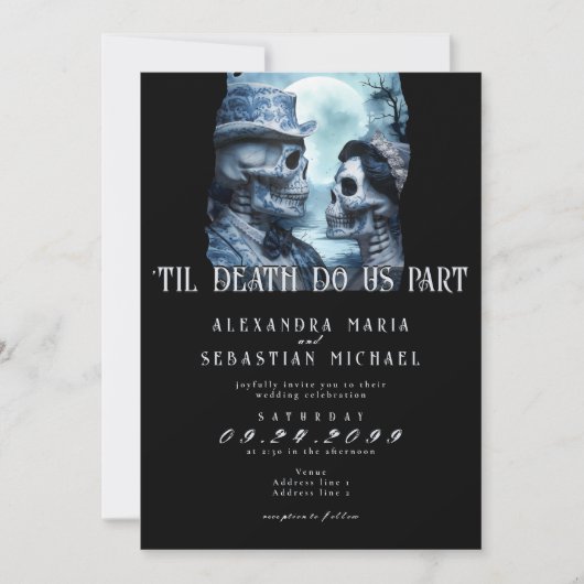 ゴシックの死の磁器スカルムーン結婚ズ 招待状 (正面)
