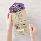 ゴシックの死まで一部の紫色の新郎新婦シック オールインワン招待状 (貼ってはがせる)