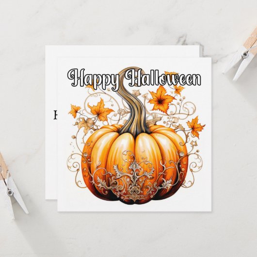 ゴシックの秋の収穫期ハロウィーンカボチャ カード (正面/裏面インサイチュ)