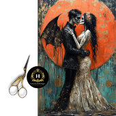 ゴシックの結婚スケルトンマーメイドスカルのデコパージュ 薄葉紙