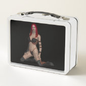 ゴシックの黒い革のパンクの吸血鬼の女性 メタルランチボックス (裏面)