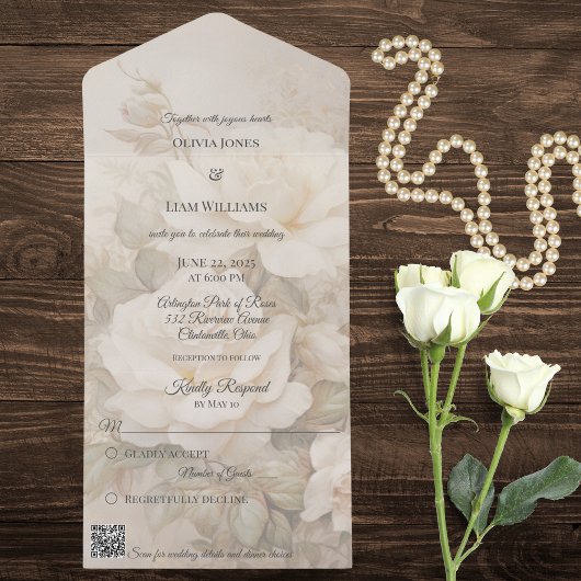 ゴシックアイボリーバラシルエットQRコード オールインワン招待状