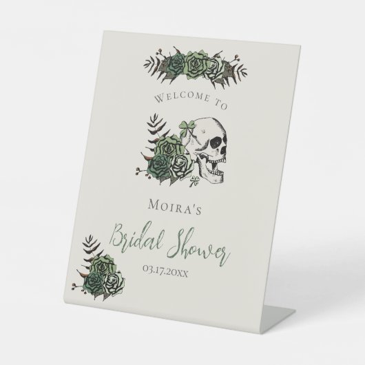 ゴシックアイボリー フローラル スカル ブライダルシャワー テーブルトップ 台座サイン (正面)