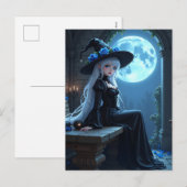 ゴシックアニメの魔女と満月のハロウィン シーズンポストカード (正面/裏面)