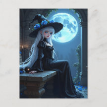 ゴシックアニメの魔女と満月のハロウィン