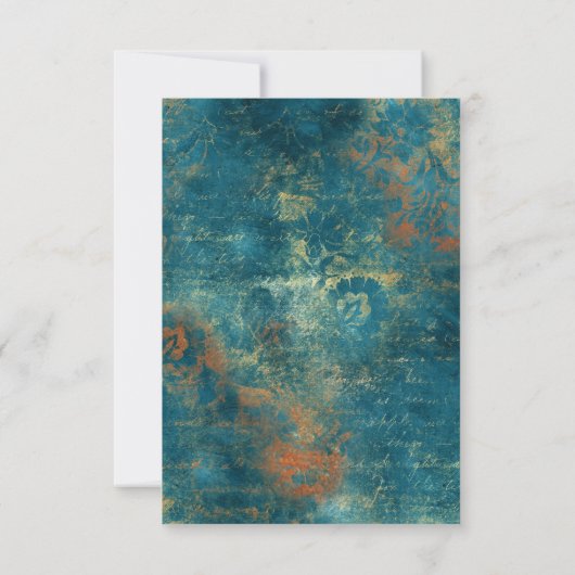 ゴシックアンティークティール(緑がかった色)金ゴールドダマスクウェディング 出欠カード (裏面)