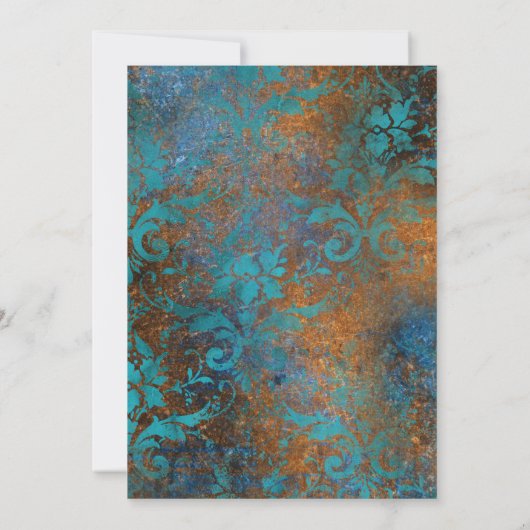 ゴシックアンティークティール（緑がかった色）金ゴールドダマスクウェディング 招待状 (裏面)