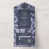 ゴシックアンティークパープルダマスクQRコード結婚ズ オールインワン招待状 (内側)