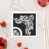 ゴシックアンティークヘッダー白黒フローラ スタンダードカクテルナプキン (インサイチュ)