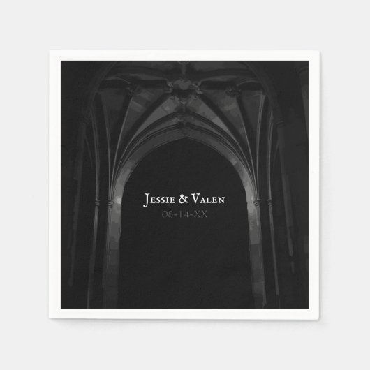 ゴシックアーチエレガントなウェディングダークブラック&ホワイト スタンダードカクテルナプキン (正面)