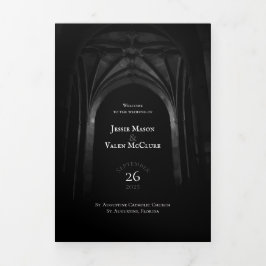 ゴシックアーチエレガントなウェディングダークブラック&ホワイト 三つ折りプログラム