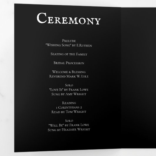 ゴシックアーチエレガントなウェディングダークブラック&ホワイト 三つ折りプログラム (内部最初)