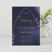 ゴシックアーチムーディパープルオーキズフローラ結婚ズ 招待状 (スタンド正面)