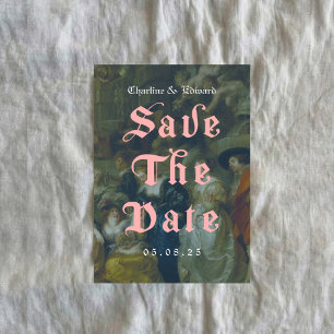 ゴシックアートの古画を使った結婚式のSave the Date 招待状