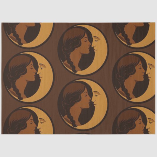 ゴシックアートデコの少女と三日月デコパージュ 薄葉紙 (正面)