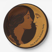 ゴシックアートデコの少女と三日月 編集可能 ペーパープレート (正面)