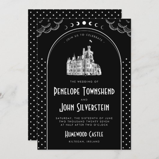 ゴシックアールデコ白黒結婚キャッスル 招待状 (正面/裏面)