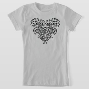 ゴシックアールヌーボーフラワーハートTシャツ Tシャツ