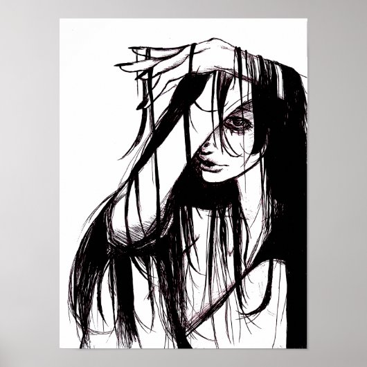 ゴシックインクの女性の暗いイラスト ホラーアート ポスター (正面)