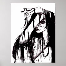 ゴシックインクの女性の暗いイラスト ホラーアート