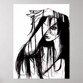 ゴシックインクの女性の暗いイラスト ホラーアート ポスター