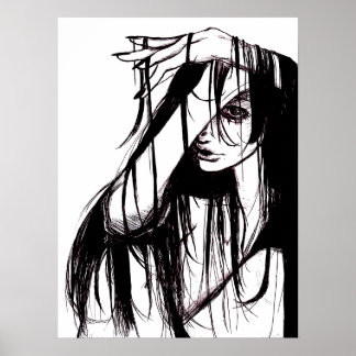ゴシックインクの女性の暗いイラスト ホラー ポスター