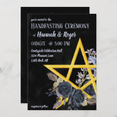 ゴシックウィッカ信者ブラックバラ水彩ハンドスティング 招待状 (正面/裏面)