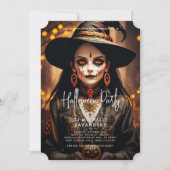 ゴシックウィッチアダルトハローウィンパーティブラックオレンジ 招待状 (正面)