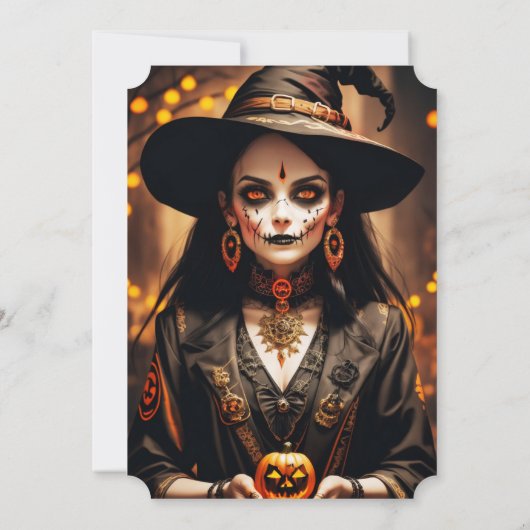 ゴシックウィッチアダルトハローウィンパーティブラックオレンジ 招待状 (裏面)