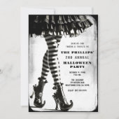ゴシックウィッチストライプのレッグ白黒ハロウィーン 招待状 (正面)