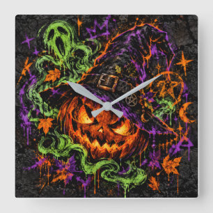 ゴシックウィッチハロウィンカボチャウォールクロック スクエア壁時計
