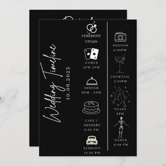 ゴシックウェディングのタイムラインと詳細 招待状 (正面/裏面)