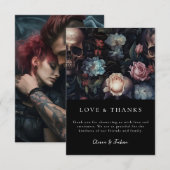 ゴシックウェディングシャワーのためのダークでムーディーな花  サンキューカード (正面/裏面)