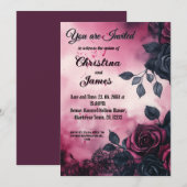 ゴシックウェディングデザイン：ダークローズ＆レース 招待状 (正面/裏面)