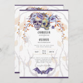 ゴシックウェディング招待状 パープル オレンジ スカル 招待状 (正面/裏面)