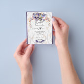 ゴシックウェディング招待状 紫 オレンジ ドクロ チラシ (手)