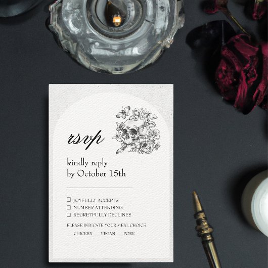ゴシックウェディング スカル 死ぬまで一緒RSVP 出欠カード