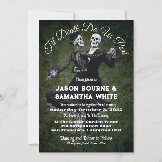 ゴシックウェディング スケルトンダンシング&フラワー エレガント 招待状 (正面)