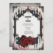 ゴシックウェディング - 黄金の城とバラ 招待状 (正面/裏面)