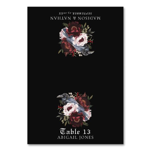 ゴシックウォーターカラーレイヴン花束 ウェディングプレイスカード テーブルナンバー (正面)