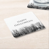 ゴシックウッズハローウィンパーティ白黒 スクエアペーパーコースター (アングル)
