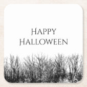 ゴシックウッズハローウィンパーティ白黒 スクエアペーパーコースター (正面)